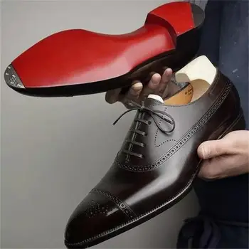 Мужские туфли-оксфорды с красной подошвой, Модные деловые повседневные вечерние Банкетные повседневные модельные туфли с перфорацией типа 
