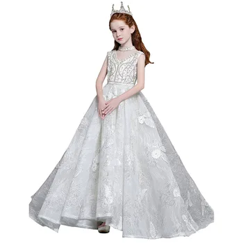 Сияющее платье принцессы из тюля для девочек-цветочниц, детское платье для первого причастия, бальное платье, платье для свадебной вечеринки, платье для показа на подиуме, Театрализованное представление