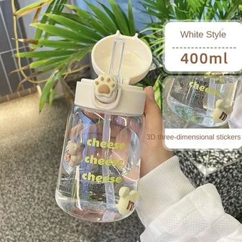 Спортивная бутылка для воды объемом 400 МЛ, студенческая прозрачная буква с мини-соломинкой для бутылки с водой, удобная чашка