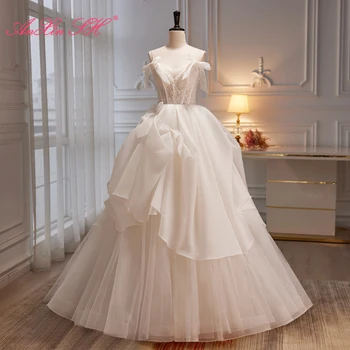 AnXin SH принцесса белоснежное кружевное вечернее платье с цветочным узором, винтажное бальное платье на бретельках, расшитое бисером, с маленьким бантом и оборками, вечернее платье