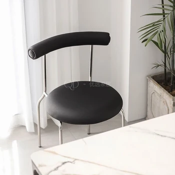 Обеденный стул из натуральной кожи с минималистичным дизайном из нержавеющей стали, легкий, роскошный Дизайнерский одноместный стул для домашнего использования, коммерческий стул для ресторана