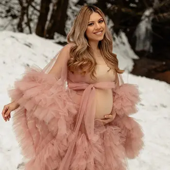 Абсолютно уникальное платье для беременных для незабываемой фотосессии Плиссированный прозрачный тюлевый свадебный халат Тюлевые халаты 2021