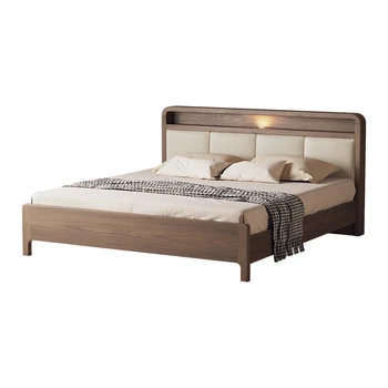 Простая кровать из массива дерева, двуспальная кровать, современная простая скандинавская главная кровать 1,8 м, кровать для хранения с высоким ящиком, 1,5-спальная кровать
