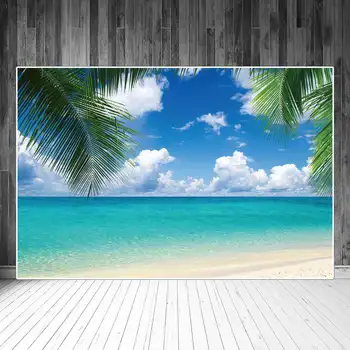 Тропические пальмы, листья, Пляжные фоны, фотография, Декоры для летних праздников, Вечеринок, Облако, Голубое небо, Морской пейзаж, Вывеска, фон для фотографий