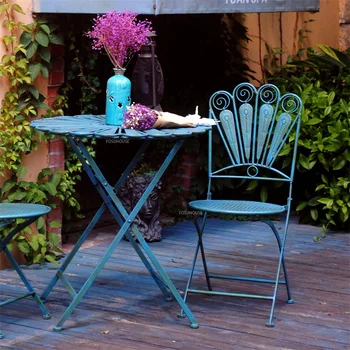 Уличный складной стол и стулья в американском ретро стиле для загородного дома, балкона, стола для отдыха, стула, садовой мебели из трех предметов