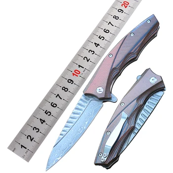 Дамасская сталь VG10 Карманный складной нож для выживания Охотничий нож для кемпинга на открытом воздухе Деревянная ручка