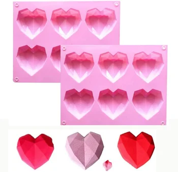 Силиконовые формы для мыла в форме ромба 3D Love Heart, 2шт, 6 полостей, форма для торта 