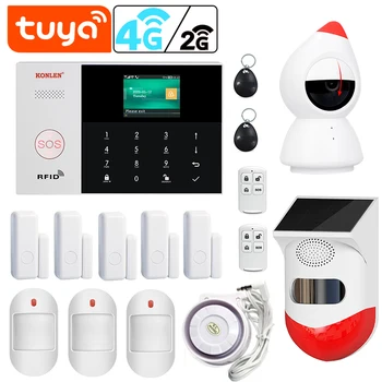 Tuya WIFI 4G 2G GSM SMS Сигнализация Системы Безопасности Дома Защита от Взлома с Камерой Солнечная Сирена SOS Беспроводной Комплект Smart Life