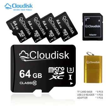 Cloudisk 5 пакетов Карт microSD 64 ГБ 32 ГБ 16 ГБ 8 ГБ 4 ГБ 2 ГБ 1 ГБ microSDHC U3 U1 A2 A1 C10 UHS-I microSDXC Карта Памяти TF С Адаптером