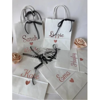 Персонализированные серебряные именные подарочные пакеты для подружек невесты, благодарственные пакеты для свадебной вечеринки, подарочные пакеты для декора свадебных вечеринок