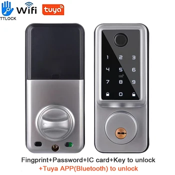 Приложение Tuya WIFI Автоматический электронный засов без ключа, умный дверной замок с цифровым кодом, отпечаток пальца, IC-карта, Механический ключ разблокировки