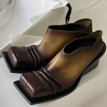 женские кожаные туфли в стиле ретро в британском стиле, черные тонкие туфли из искусственной кожи с толстой подошвой, женские модные туфли на платформе с квадратным носком
