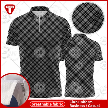 Рубашка поло с принтом в клетку из шелка льда, мужская деловая Повседневная футболка с мягким отворотом, Классический модный бренд с коротким рукавом