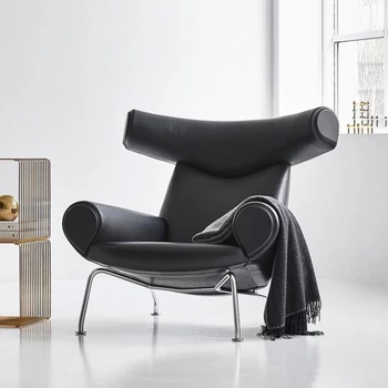 Скандинавский одноместный диван-кресло с откидывающейся спинкой из бычьей кожи, креативный дизайнер, чистый красный свет, роскошная домашняя мебель для гостиной