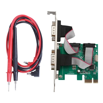 Плата адаптера контроллера PCI-E PCI Express Dual Serial DB9 RS232 с двумя портами, зеленая с тестовым проводом цифрового мультиметра