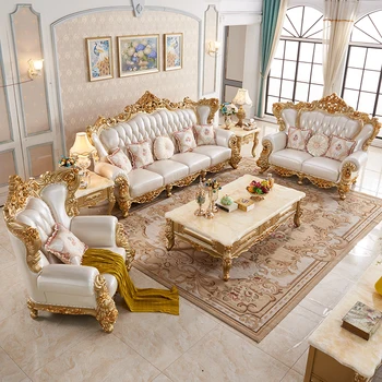 Европейский кожаный диван для гостиной, большой диван из воловьей кожи, резное золотое дерево