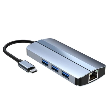 НОВИНКА-6-В-1 USB C Концентратор Док-станция Type C USB-концентратор USB3.0 RJ45 1000 Мбит/с SD TF кард-ридер PD Зарядное устройство мощностью 100 Вт, совместимое с HDMI