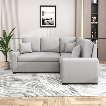 Секционный диван-кровать с USB-портом для зарядки и розеткой, раскладной диван-кровать, L-образный шезлонг Для маленьких апартаментов